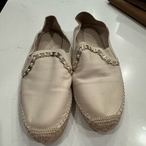 Cream Leather Loafers with Gold Detail
